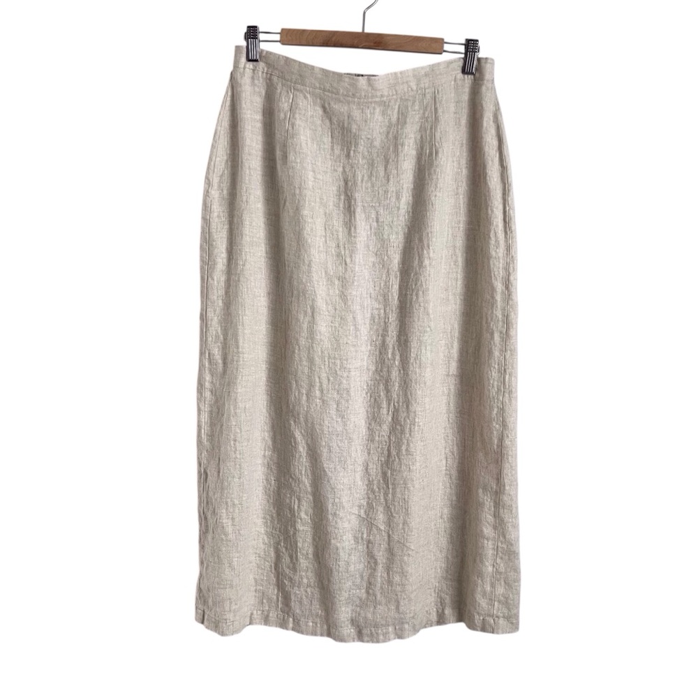 Vintage T. Garment Linen Midi Skirt Tan Cream Coastal Lagenlook Column Womens 1X